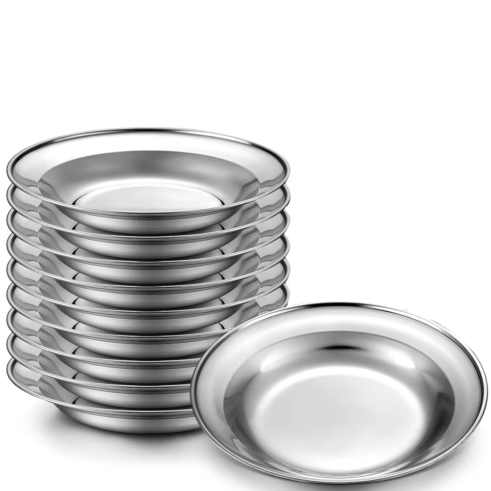 1Pc Stainless Steel Plates 7.9 Inch Metal Camping Plates Large Serving Platters Silver Serving Platter Dinner Salad Plates Round.