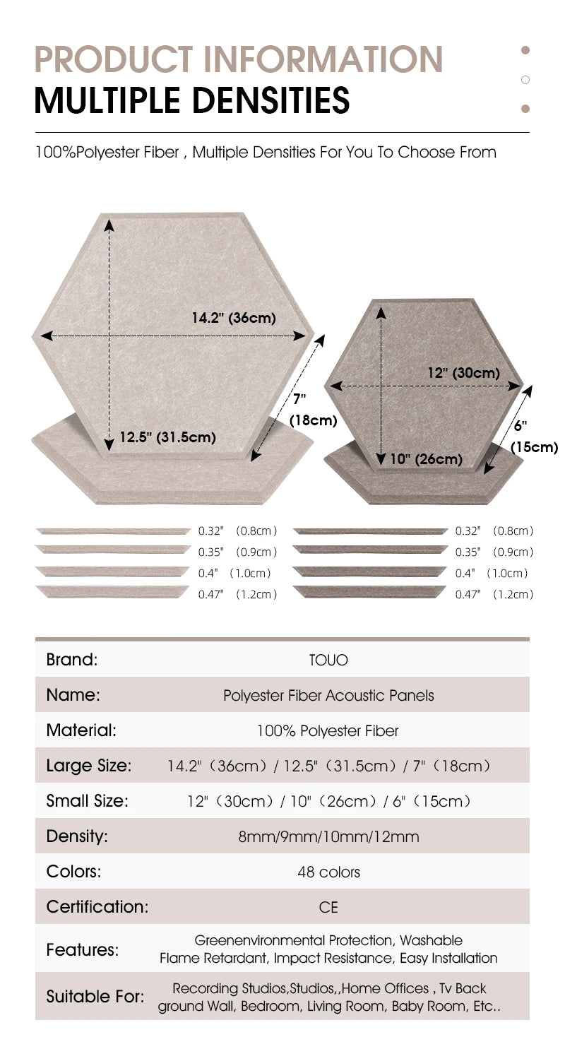 TOUO Acoustic Panel Sound Proof Decorative Wall Panels 12 PCS Acoustic Insulator High Density Noise Absorbing Isolator