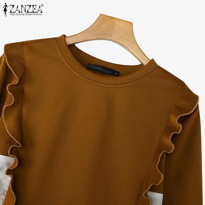 ZANZEA Plus Size Sweatshirts Elegante Pullover Herbst Langarm Damen Gut sitzende O-Ausschnitt Hoodies 2-teilige Strickpullover 5XL.