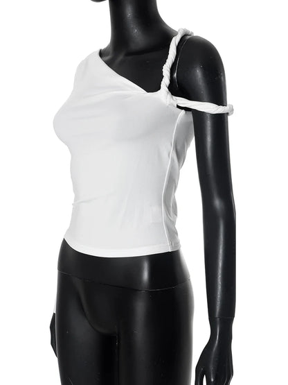 kliou Incline Shoulder Women T-shirts Classic New All-matched Single Sleeve Strap Skinny Crop Tees Mujer Chic Fashion Street Top.