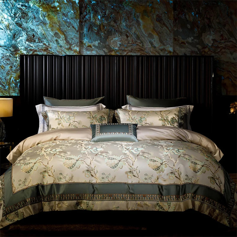 Luxury Satin Jacquard Egyptian Cotton 4/6/10Pcs European Palace Wedding Bedding Set Silky Duvet Cover Set Bed Sheet Pillowcases