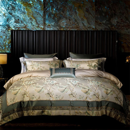 Luxury Satin Jacquard Egyptian Cotton 4/6/10Pcs European Palace Wedding Bedding Set Silky Duvet Cover Set Bed Sheet Pillowcases