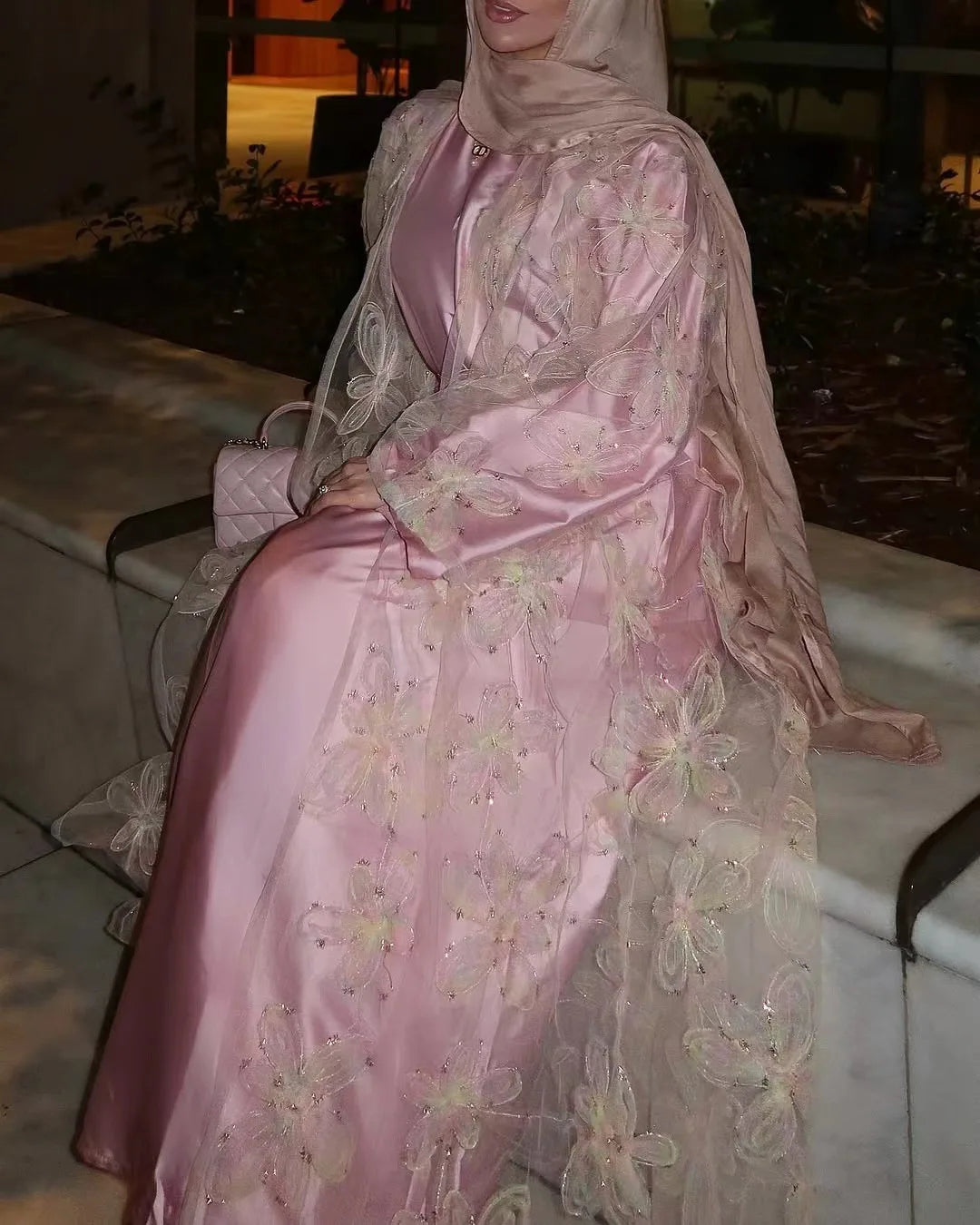 Eid Pink Embroidery Abayas for Women Muslim Dress Dubai Open Abaya Turkey Kaftan Kebaya Kimono Cardigan Islam Clothing Jalabiya.