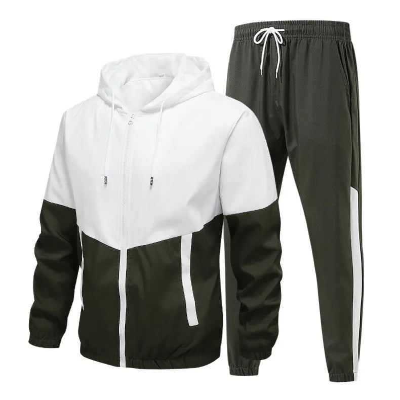 Spring and Autumn Men's Hooded Sports Leisure 2-piece Sets New Fashion Jacket and Pants Hip Hop Casual Running Sportswear Men.