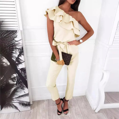 Summer Sexy Strapless Sleeveless Women's Party Jumpsuit Fashion Peplum Slim Fit Lace Up Elegant Female Office Jumpsuit Bottoms.