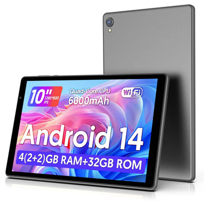 Latest Android 14 Tablet, 10-inch Tablet, Quad-core Processor, 5G WiFi, 4GB ROM + 32GB RAM, 1280*800 Resolution, 8000mAh Battery.