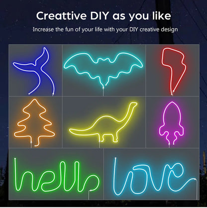 1M 2M 3M 5M RGB Neon LED Strip Light Bluetooth/IR Remote Control 5V Smart USB Silica Gel Tube LED Neon Light Room Decor Lamp.