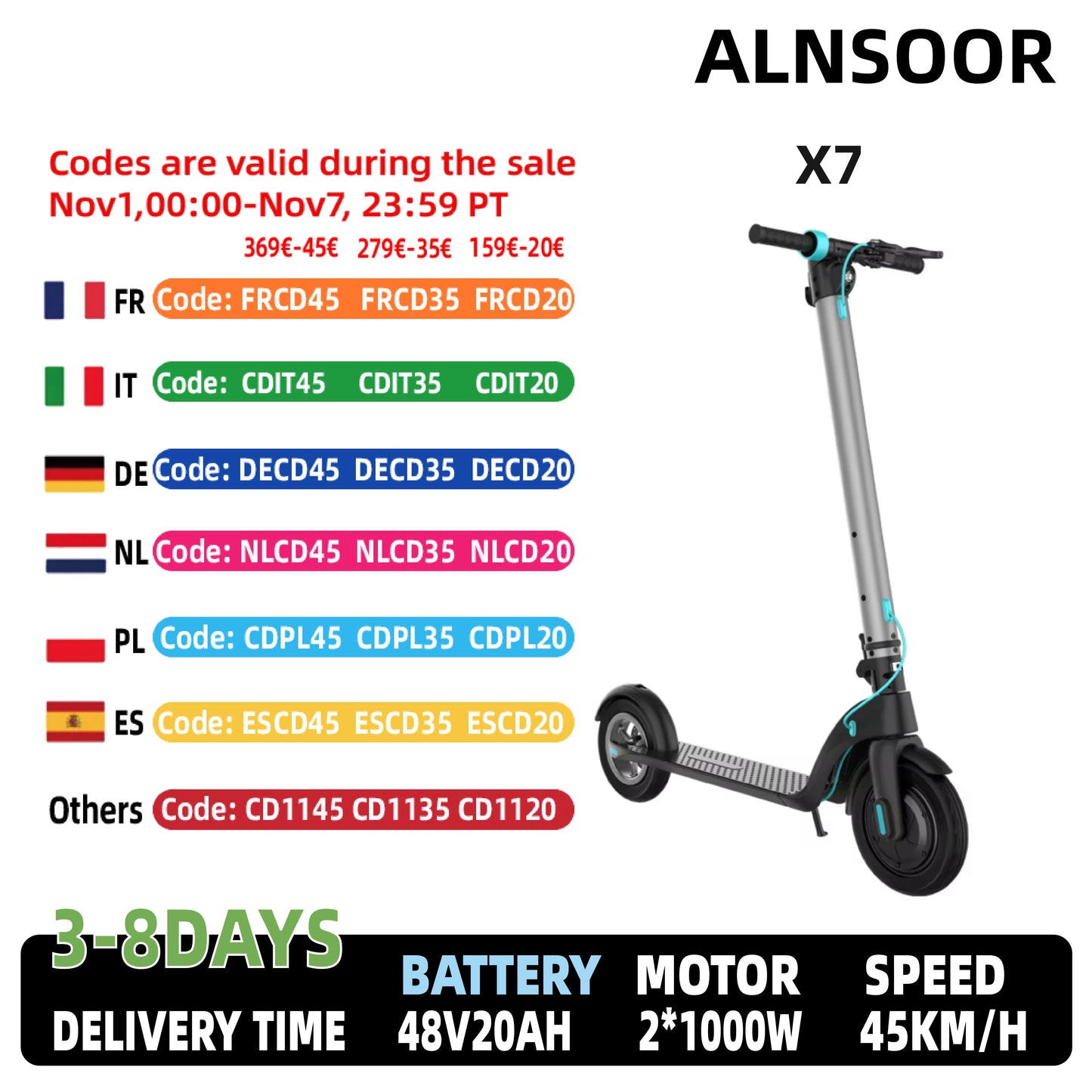 Alnsoor X7 Folding Electric Scooter 350W 36V5Ah 8.5-inch Tire Lightweight E-Scooter Adult Urban Commuting EScooter.