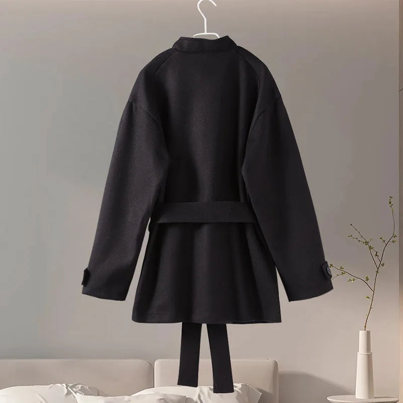 Winter warme Schnürung Damen mantel einfarbig Vintage Einreiher Mantel Mode Herbst Damen jacken neue Retro-Oberbekleidung.