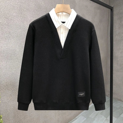 Casual Fake Two-piece Plus Size Hoodies Sweatshirts Spring Autumn Long Sleeve Patchwork Trend Tops Fashion Korean Men Clothing.