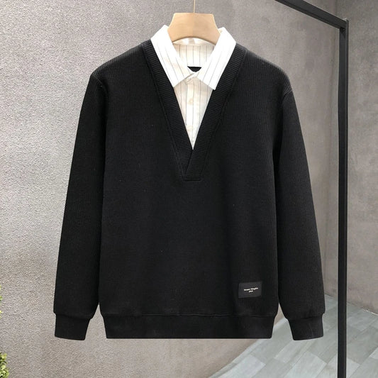 Casual Fake Two-piece Plus Size Hoodies Sweatshirts Spring Autumn Long Sleeve Patchwork Trend Tops Fashion Korean Men Clothing.