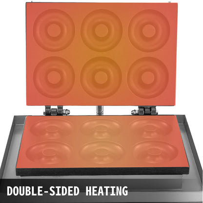 VEVOR 6 Hole Electric Sweet Donut Maker Stainless Steel Non Stick Commercial Donut Waffle Cookies Gaufriers Kitchen Appliance.