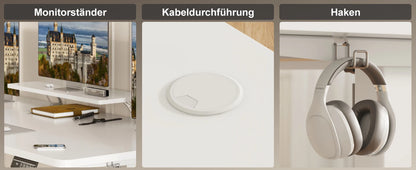 Devoko Höhenverstellbarer Schreibtisch Elektrisch 160×70cm mit Monitorständer,Ergonomisches Sitz-Stehpult (Weiß)