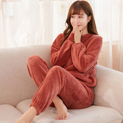 Damen-Pyjama-Set aus Korallensamt, verdickt, warm, Homewear, Herbst-Winter, Umstands-Loungewear, weiche Nachtwäsche, Geschenk für neue Mütter.