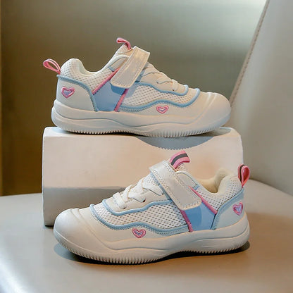 New Girls Sneakers Breathable Mesh Cute Design Outdoor School Kids Sports Shoe Lightweight Comfortable Children Fashion Footwear.