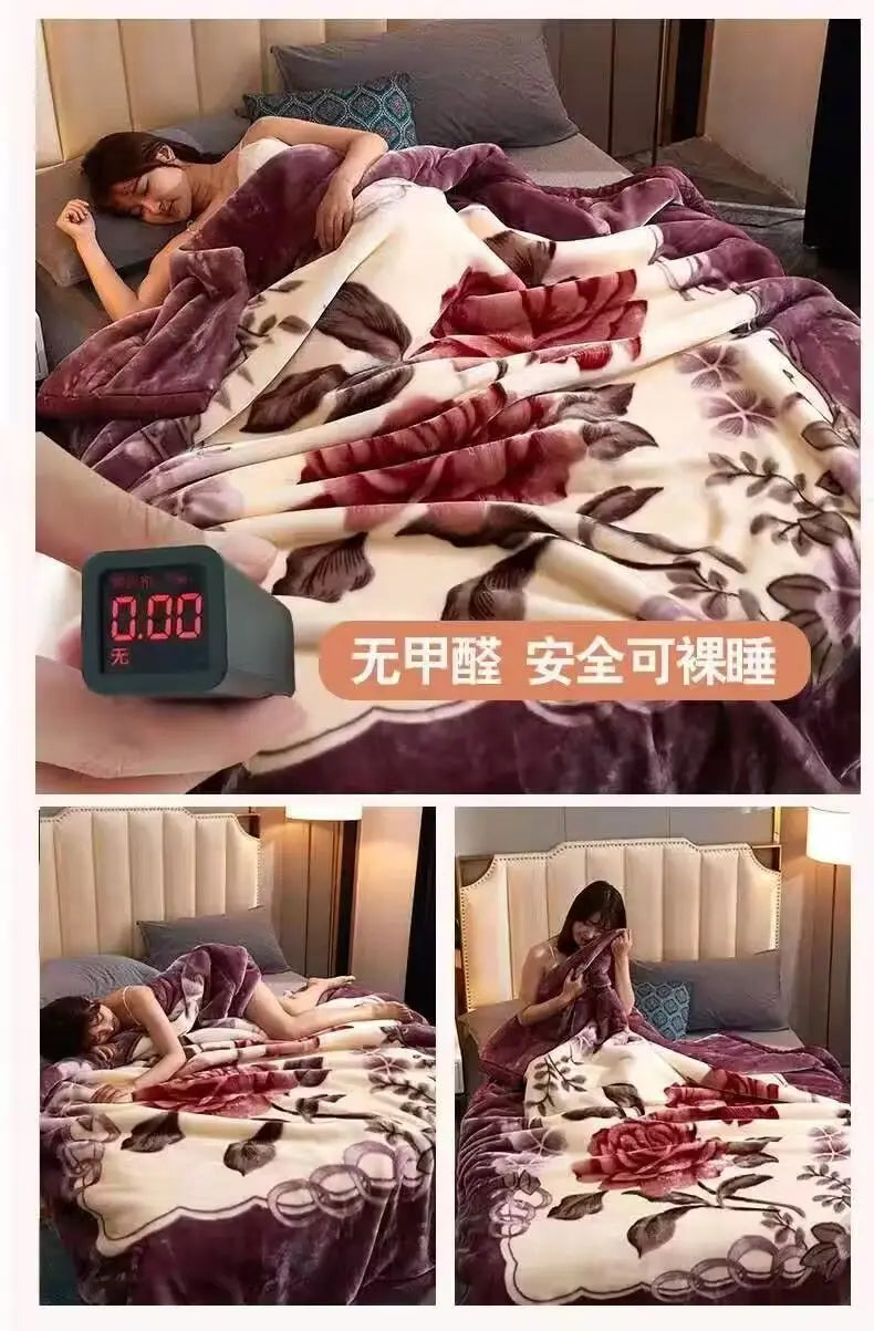 Red Rose Pattern Plush Blanket Upgraded Thickened Cold Resistant Quilt Multi Purpose Machine Wash Skin Friendly Bedding Sheet.