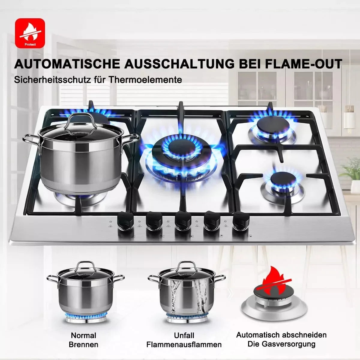 Topstrong 5 Burner Stainless Built-in Natural Gas Propane NG/LPG Gas Hob YYEUGCT-S05.