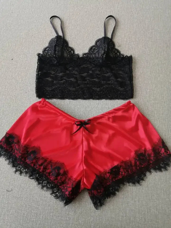 Weibliche Pyjama Sets Spaghetti Strap Top und Shorts Pyjamas Sexy Dessous Seide Satin Nachtwäsche Sommer Hause Tragen Frauen Schlaf Tuch