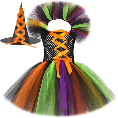 Halloween Malefice Kostüm für Kinder Karneval Party Kleidung Set Hexe böse Königin Cosplay Kostüm für Mädchen Phantasie Tüll Tutu Kleid