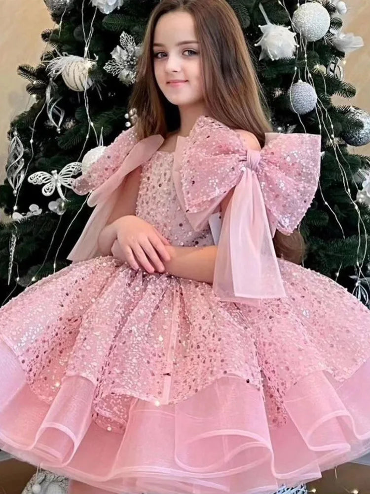 2024 neue Mädchen kleider für formelle Anlässe große Schleife und flauschige Ballett leistung Ballkleid Geburtstags kind Prinzessin Kleid.