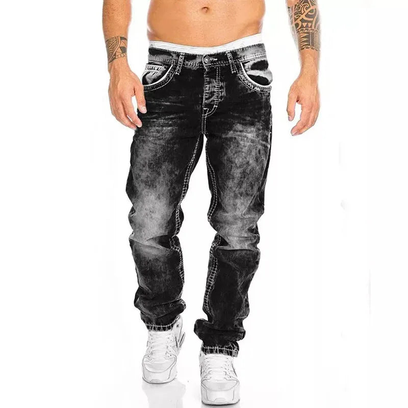 Mens Jeans Brands Straight Stretch Slim Jean Homme Pantalones Hombre Casual Pants Denim Trousers Baggy Jeans Black Blue.