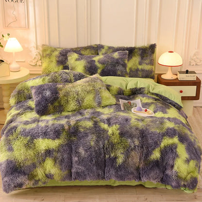3Pcs Super Shaggy Coral Fleece Warm Cozy Princess Bedding Set Mink Velvet Duvet Cover Set Bed Comforter Cover Blanket Pillowcase