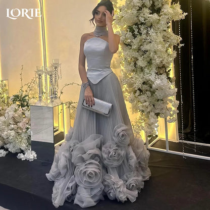 LORIE 3D-Blumen, A-Linie, Abendkleid, trägerlos, zweiteilig, Korsett, Prinzessin, Abendkleid, Falten, Illusion, rückenfrei, Ballkleid, individuell gestaltet.