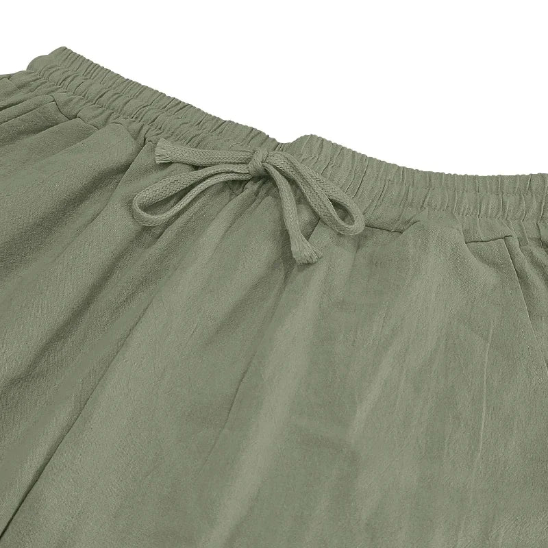 Men's Linen Casual Pants Elastic Waist Beach Pants Lightweight Drawstring Summer Yoga Pants Solid Color Beach Pants.