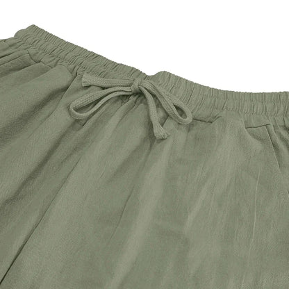 Men's Linen Casual Pants Elastic Waist Beach Pants Lightweight Drawstring Summer Yoga Pants Solid Color Beach Pants.