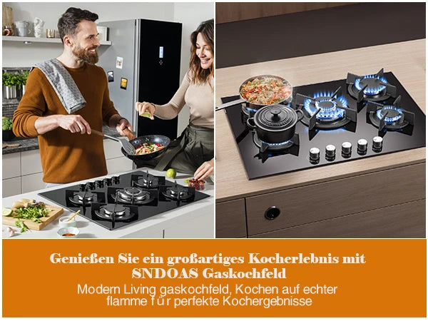 5 Burners 70 cm Glass with Automatic Flame Protection, Natural Gas Propane Gas, Built-in Gas Hob.