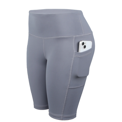 CHRLEISURE Women Solid Yoga Shorts with 3 Pockets High Waist Butt Lifting Workout Tights Gym Elastic Cycling Shorts Activewear.