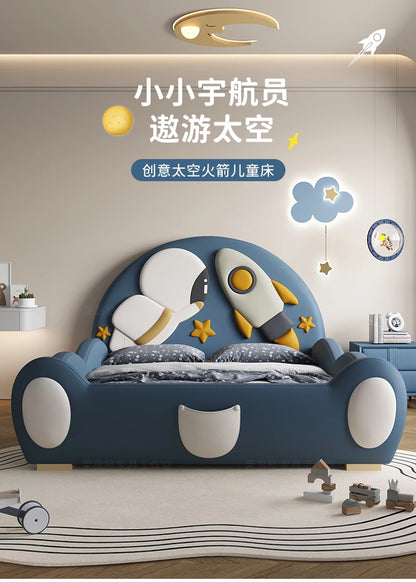 120 x 200 cm, blaues King-Size-Einzelbett, Doppelrahmen, luxuriös, 150 x 200 Heimpadder, Kinderbett, Kopfteil, zum Spielen auf einer Rutsche, Schlafzimmermöbel