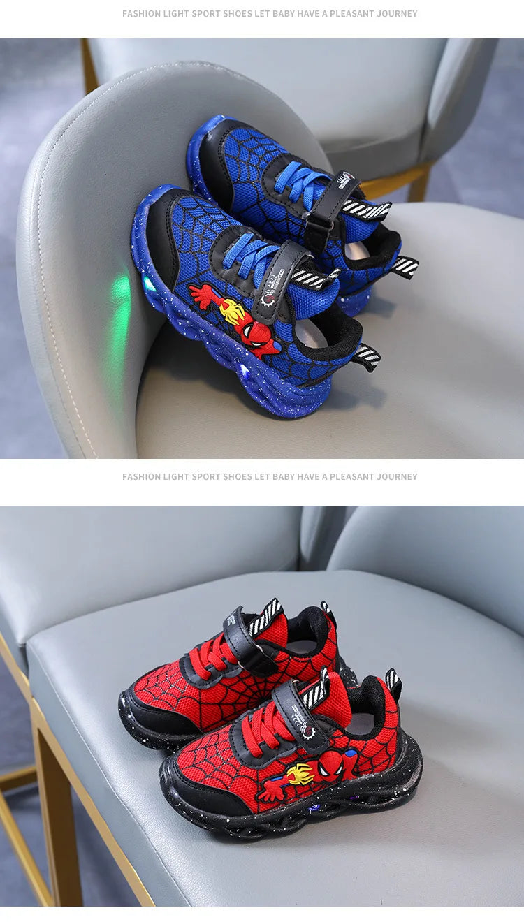 LED Casual Sneakers Red Black For Spring Boys Cartoon Mesh Outdoor Shoes Children Lighted Non-slip Shoes Size 21-30.