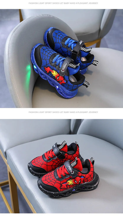Disney LED Casual Sneakers Red Black For Spring Boys Mesh Outdoor Shoes Children Lighted Non-slip Shoes Size 21-30.