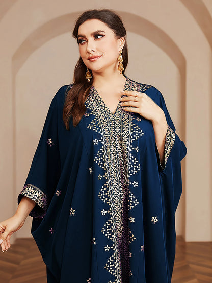 Wow! Langarm-Abaya in Übergröße mit Goldfolie – atemberaubendes arabisches Kleid, steigern Sie Ihren Stil für jede Veranstaltung!.
