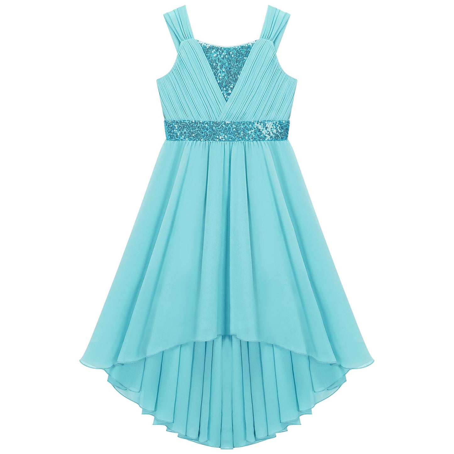 Kinder Blumenmädchenkleid Ärmellos Pailletten Hi-Low-Saum Abendkleid Elegantes Chiffon Prinzessin Geburtstag Formales Hochzeitskleid