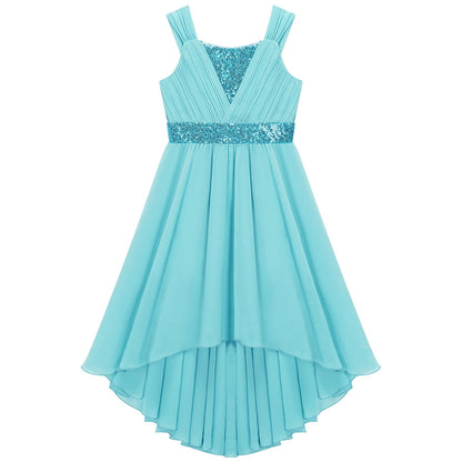 Kinder Blumenmädchenkleid Ärmellos Pailletten Hi-Low-Saum Abendkleid Elegantes Chiffon Prinzessin Geburtstag Formales Hochzeitskleid