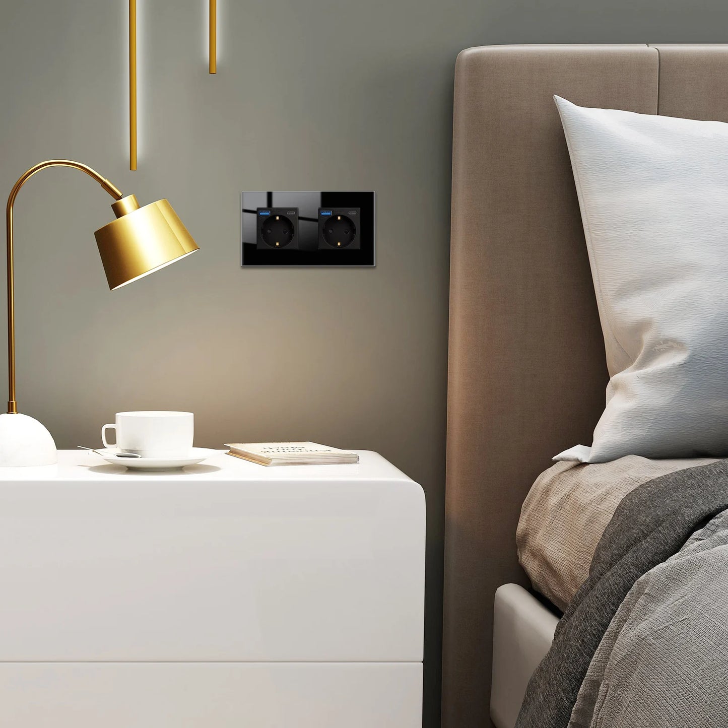 Bingoelec Wandsteckdose, Touch-Lichtschalter mit USB, 20 W, Typ C, Schnellladesteckdose, Glasscheibe, EU-Standard-Steckdosen.