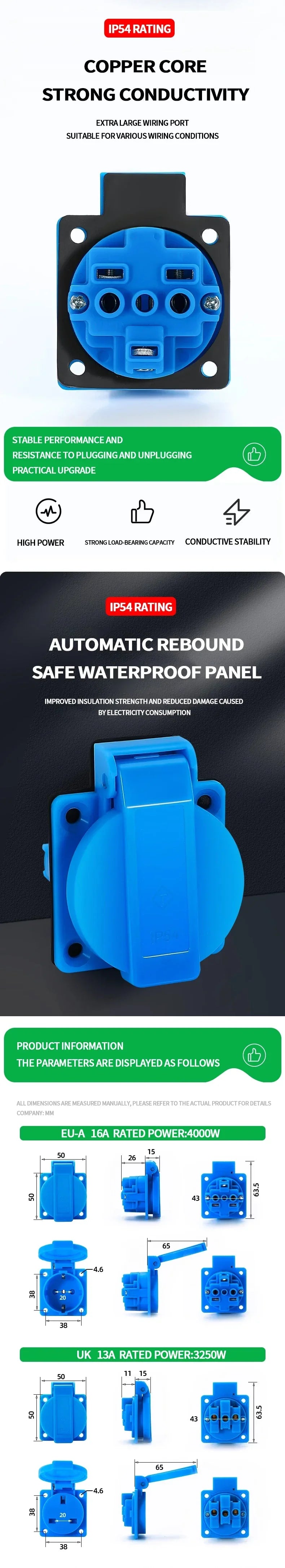 IP54 wasserdichte Bewertung EU UK Brasilien Französisch deutsche Außensteckdose 16A 250V Industriequalität Schalttafelsteckdose Steckdosen.