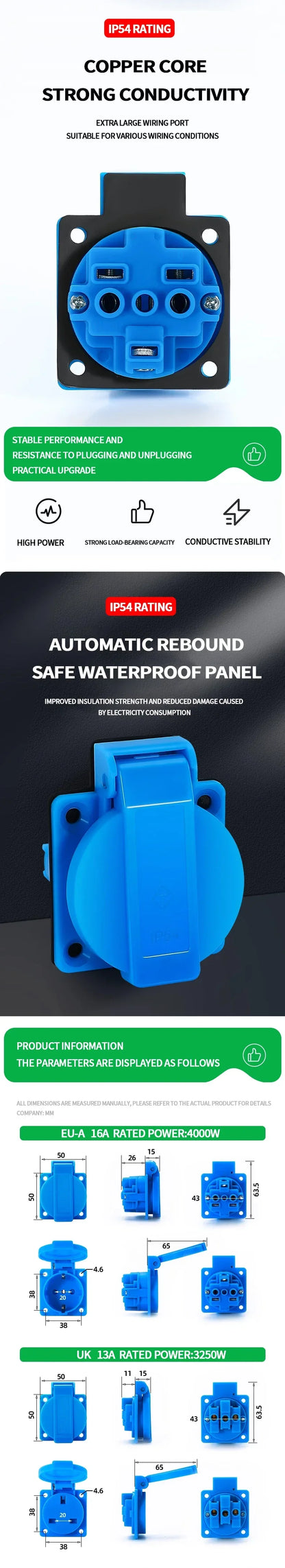 IP54 wasserdichte Bewertung EU UK Brasilien Französisch deutsche Außensteckdose 16A 250V Industriequalität Schalttafelsteckdose Steckdosen.