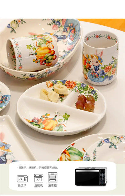 Creative Pumpkin Rabbit Pattern Tableware Garden Style Ceramic Plate Home Cute Dinner Plate Salad Bowl Kitchen Accessories.