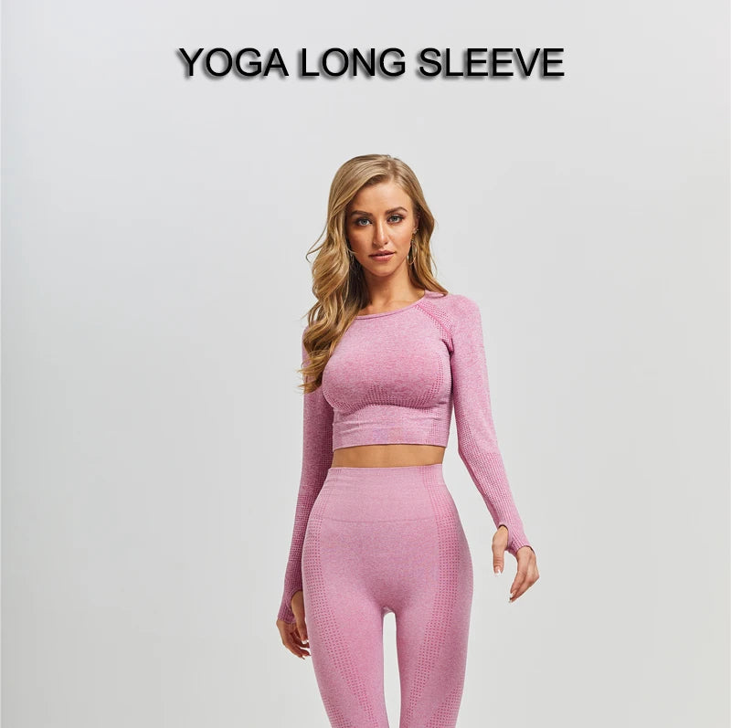 Women Seamless Long Sleeve Crop Top Yoga Shirts with Thumb Hole Running Fitness Workout Gym Sports Top Shirts Sportswear.