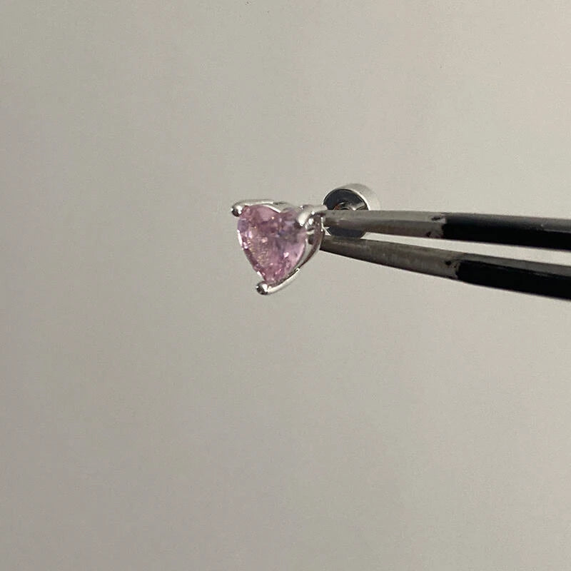 Cute Pink Zircon Cat Stainless Steel Ear Bone Nail Water Droplet Pendant Small Earrings for Women Cochlear Puncture Accessory.