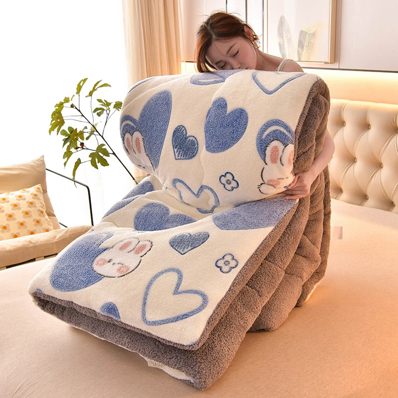 1Pc Snowflake Velvet Skin-Friendly Milk Velvet Quilt Quilt Core Suitable for Bedroom Apartment Winter Thickeneded Warm Comfortable Fashion Print Ins Style 1.5/1.8/2/2.2m Bed.