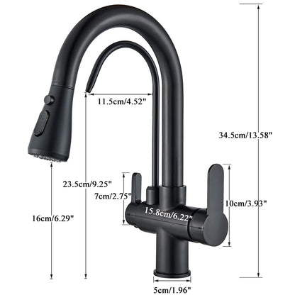Purification Water Kitchen Faucet Black 360° Rotating Filter Water Faucets Pull Out Sprayer 3 Ways Hot Cold Water Mixer Tap