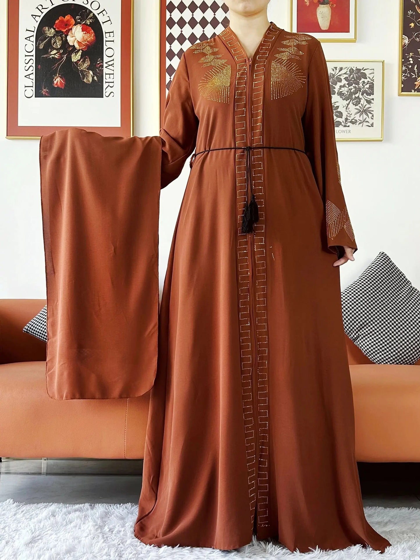 New Women Elegant Dress Chiffon Open Abaya with Zipper Muslim Women Dress Islamic Clothing Cardigan Abaya Women Muslim Dress
