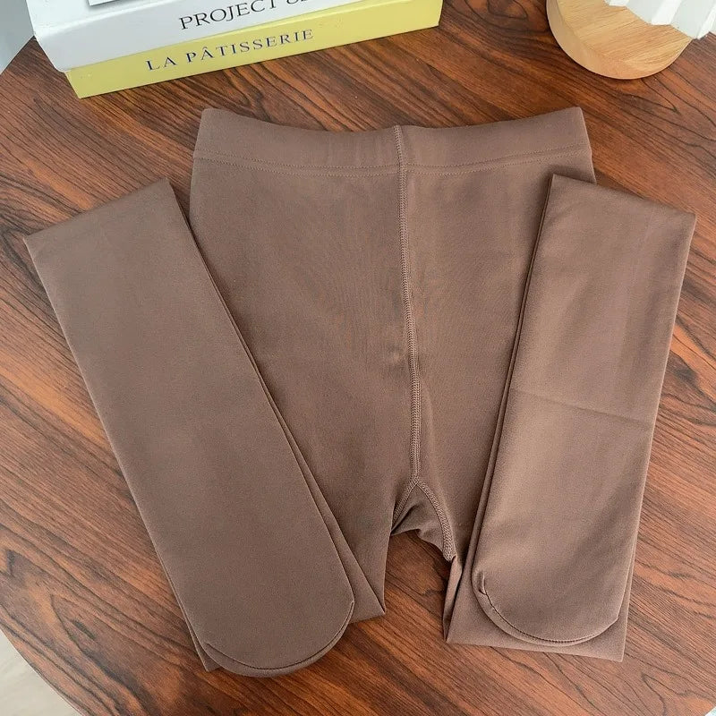 Sexy Thicken Warm Tights Women Plus Size Thermal High Waist Elasticity Plush Fleece Translucent Coffee Elasticity Pantyhose