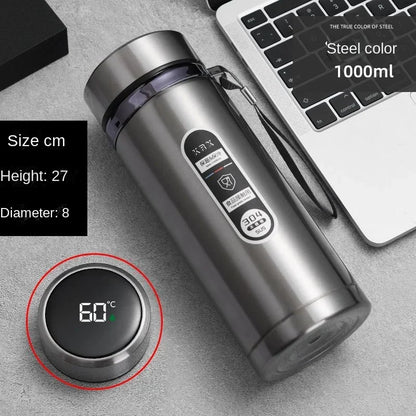 800ML-1L Stainless Steel Thermos Bottle 304 Tea Bottle Car Vacuum Bottle with LED Temperature Display Portable Drinking Cup