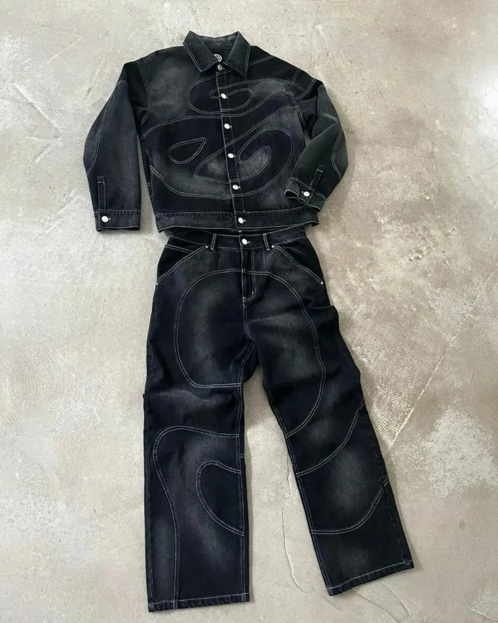 Retro Gothic Tracksuit Men New Y2k Jeans Men Clothes Oversized Striped Pattern Jacket Sweatpants Two Piece Set Clothes for Men.