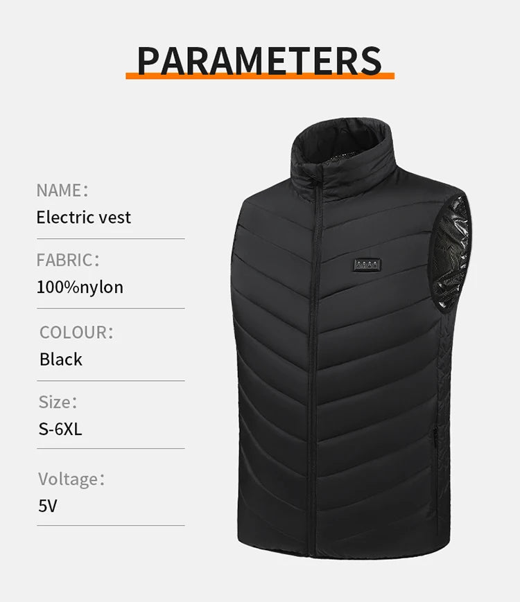 21 Zone Heating Vest Mens USB Infrared Thermal Jacket Smart Heated Clothes New Winter Cold-proof Thick Sleeveless Coat Hiking.
